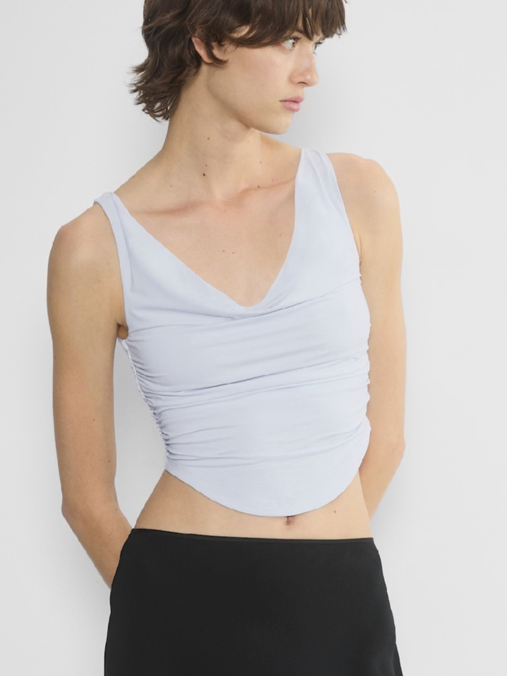 NWT Aritzia Wilfred Parfait Ruched Tank Crop Top new light blue